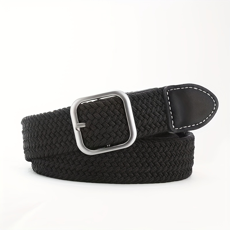 Woven Braided Belt Elastic Square Buckle One Size Fits Most